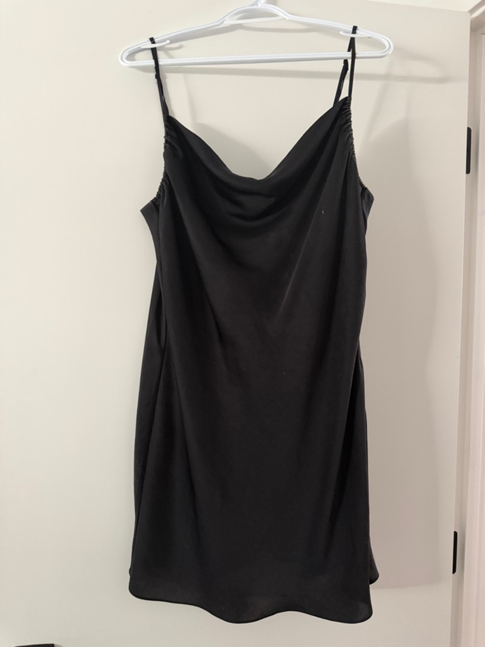 Wilfred Mini Black Satin Slip Dress with Cowl Neck